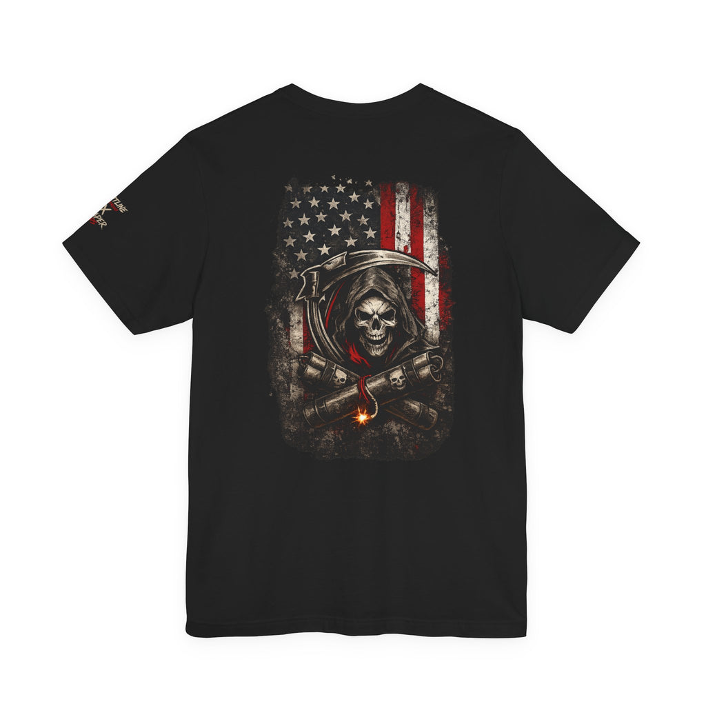 Grim Reaper American Flag T-Shirt — Patriot Skull Tee